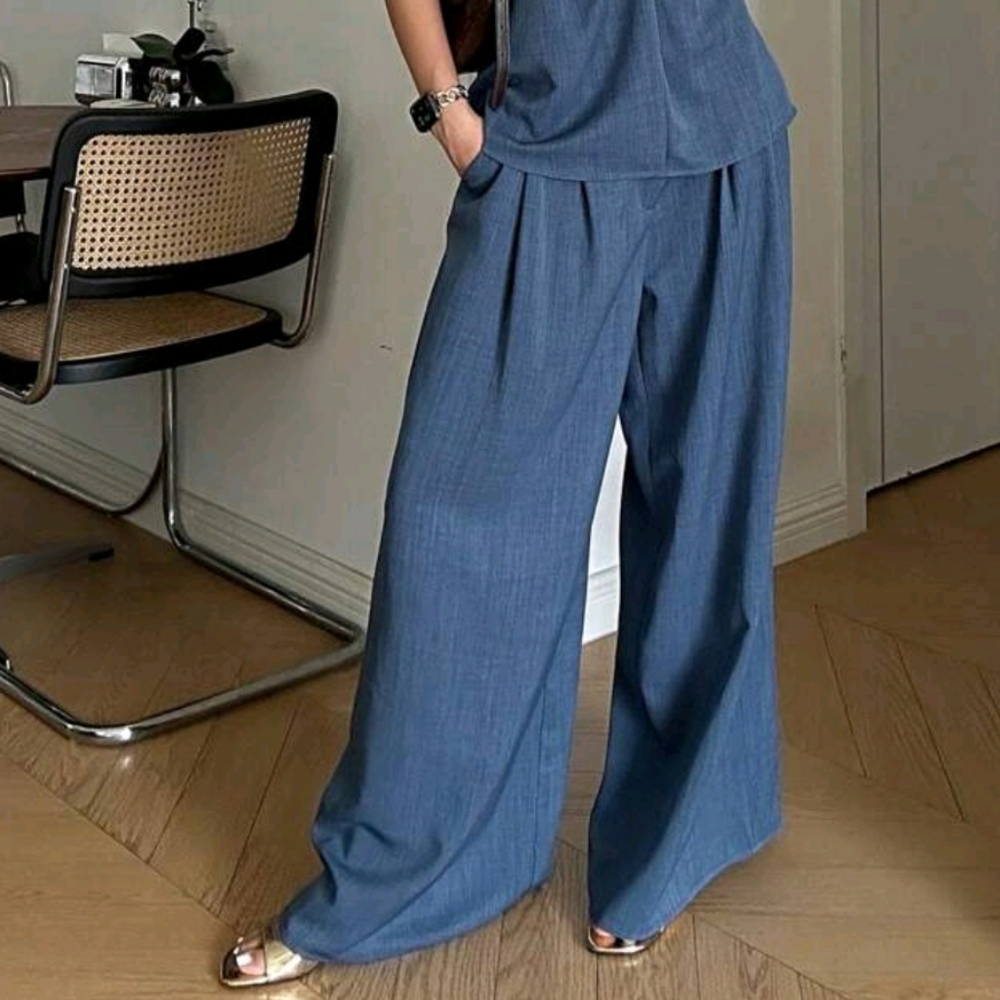 2pcs/Set Vintage Coin Decor Halter Neck Top And Wide Leg Pants Set - Picture 7 of 8